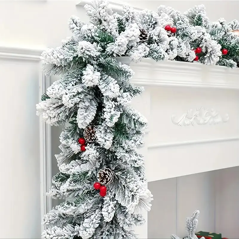 9-Foot Artificial Christmas Greenery Garland with Pine Cones & Berries, Classic Style Metal & Plastic Holiday Swag, Indoor Winter Decoration, Festive Home Decoration, Christmas Decorations