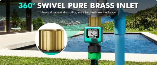 RESTMO Water Flow Meter with Brass Inlet Metal Thread, Measure Gallon/Liter Consumption and Flow Rate for Outdoor Garden Hose Watering, RV Water Tank Filling, Lawn Sprinkler and Nozzle Sprayer
