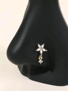 L-Shaped Nose Stud with Synthetic Zircon Flower Design, Hypoallergenic Copper Nose Ring, Cute Playful Touch Daily Wear Jewelry Accessories for All Seasons