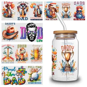 5 Sheets Dad Trophy uv dtf transfer sticker UV DTF Transfer Stickers for Glass Cups Plastic Self-Adhesive Labels Inspiring Designs Glass Faithful Symbols Designs