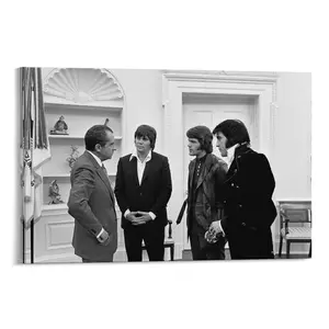 Elvis Presley, Delbert Sonny West, And Jerry Schilling Meeting Richard Nixon, 1970 Poster Canvas Wall Art For Bedroom Decor Bar Office Room Decor Gift