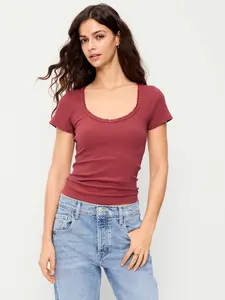 Old Navy Women's Lace-Trim Sweetheart-Neck Ribbed Top
