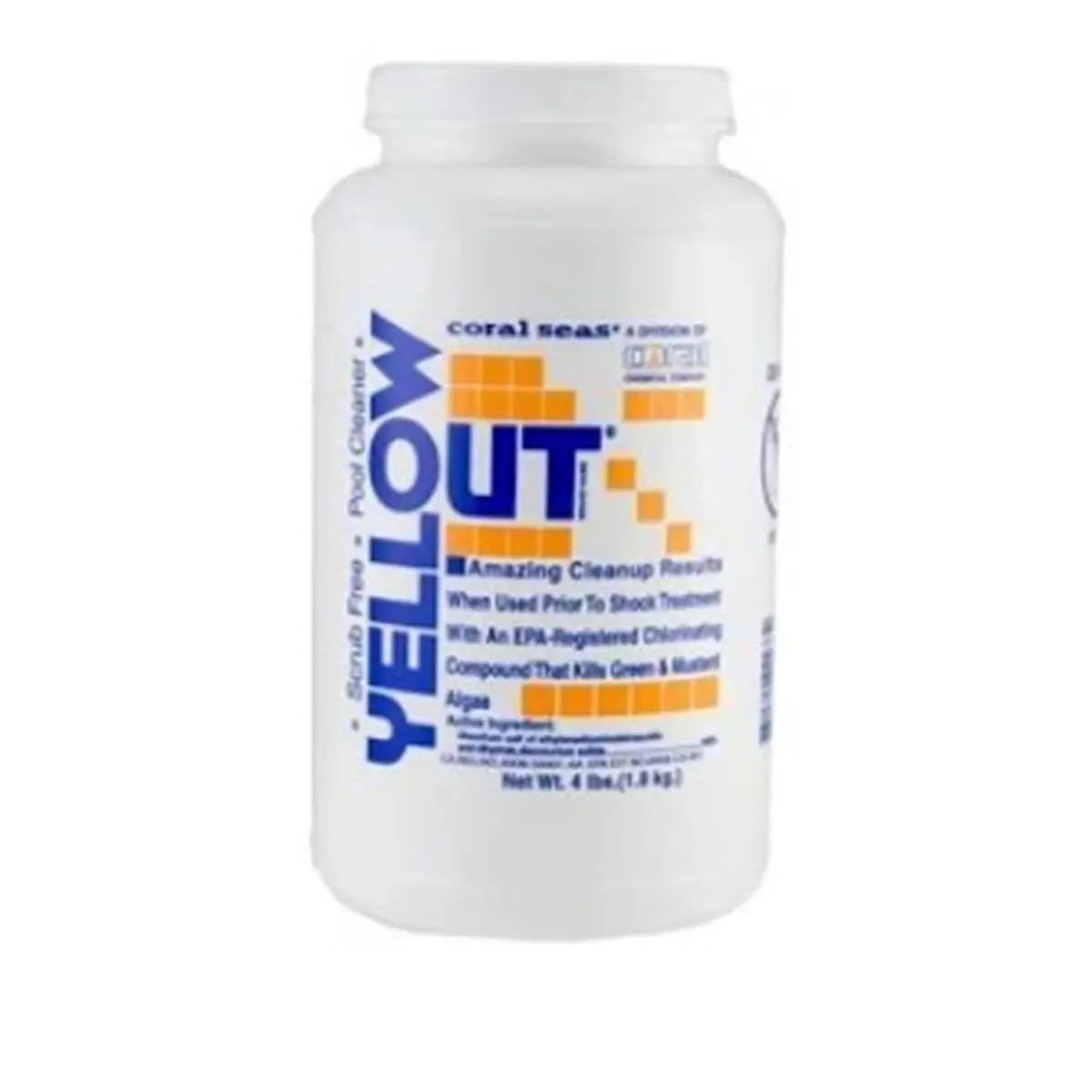 212 MAIN Coral Seas 07614 Yellow Out Pool Algaecide, 4 lbs Bottle, 8 Per Case, for Swimming Pools & Outdoor Use, Swimming Pool
