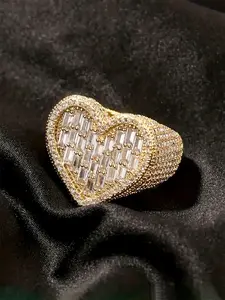 1 PC Luxury Cubic Zirconia Inlaid Heart Signet Ring For Women For Wedding Engagement Party Jewelry Valentine's Day Gift Heart Shaped Ring Heart Design Ring Engagement Rings