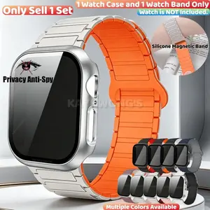 KAYKWONG'S New Magnetic Silicone Watch Band Set, Include Privacy Protection Watch Case, Anti-peeping, Adjustable Length, Compatible with IWatch 11/10/9/8/7/6/5/4/3/2/1 Series, 40mm-49mm Sizes