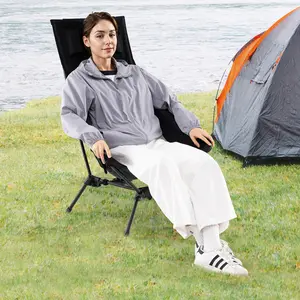 COSTWAY - High Back Portable Camping Chair with Compact Carry Bag and Pillow-Black