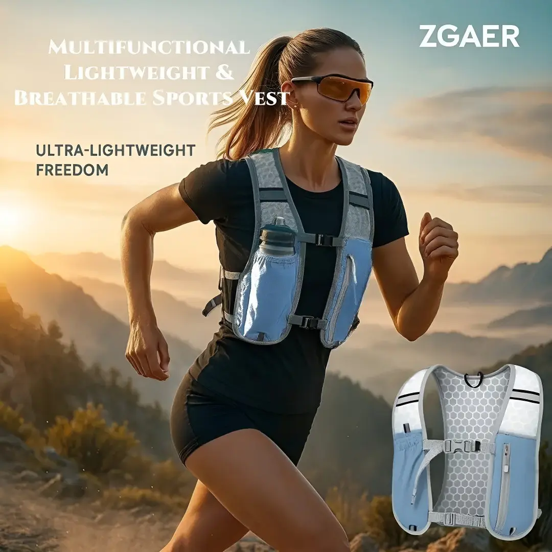 Waterproof Breathable Running Vest Backpack, Multi-Functional Outdoor Cycling Vest with Water Bottle Phone Holder, Lightweight Reflective Sport Vest for Hiking, Marathon, Trail Running, Runners, Jogging Equipment, Active Training