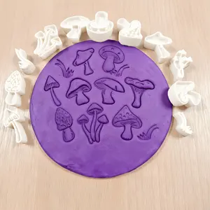 12pcs Durable White Plastic Mushroom Pattern Stamp Tools, Used for Stamps on Ceramic Clay, Pottery, and Other Materials, Clay Stamp Set, DIY Mushroom Stamp Tools with Various Mushroom Pattern Molds for Handicrafts