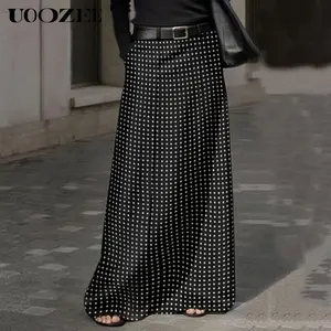 UOOZEE Women's 2025 Polyester Polka-Dot Maxi Skirt - Autumn/Spring, Thick, H-Shaped, Zipper-Closure, Loose-Fit, Elegant, Casual, Old Money Style Bottoms with Pockets (Smaller Waist Fit: Check Size Guide or Order 1 Size Larger)