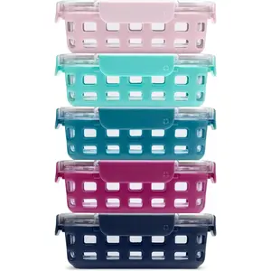 3.4 Cup Meal Prep Sets 10Pc, 5 Pack Set- Glass Food Storage Container with Silicone Sleeve and Airtight Plastic Lids, Dishwasher, Microwave, and Freezer Safe, Evening Orchard