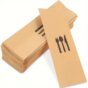 100 Brown Paper Bags with Utensil Icons - Disposable Kitchen Organizers for Christmas Parties, Festive Tableware, and Party Supplies, Festive Tableware | Decorative Paper Bags | Paper Material