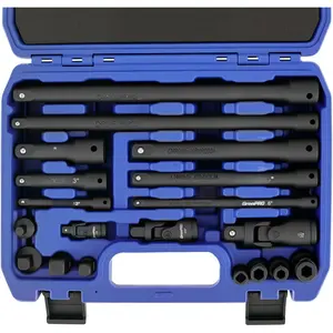 Socket Extension Set 19- 50BV30, Socket Extension Bar, Swivel Universal Joints and  Coupler, Ratchet Extensions Set, 1/2" 1/4" & 3/8 Drive Socket Adapter
