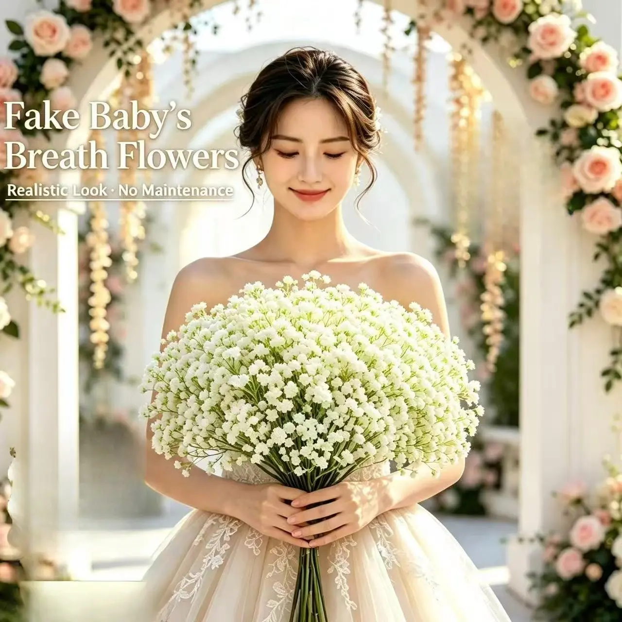 100PCS Real Touch Artificial Baby Breath Flowers, Decorative Florals for Wedding Centerpieces, Home Decor (Without Vase)