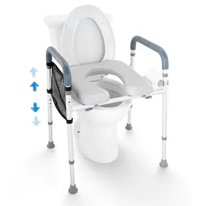 VEVOR Raised Toilet Seat, 7-Position Height Adjustment 19.3" - 25.2", 350lbs Weight Capacity, with Comfort Padded Aluminum Frame, Universal Toilet Seat Riser, for Elderly, Handicap, Pregnant, Medical