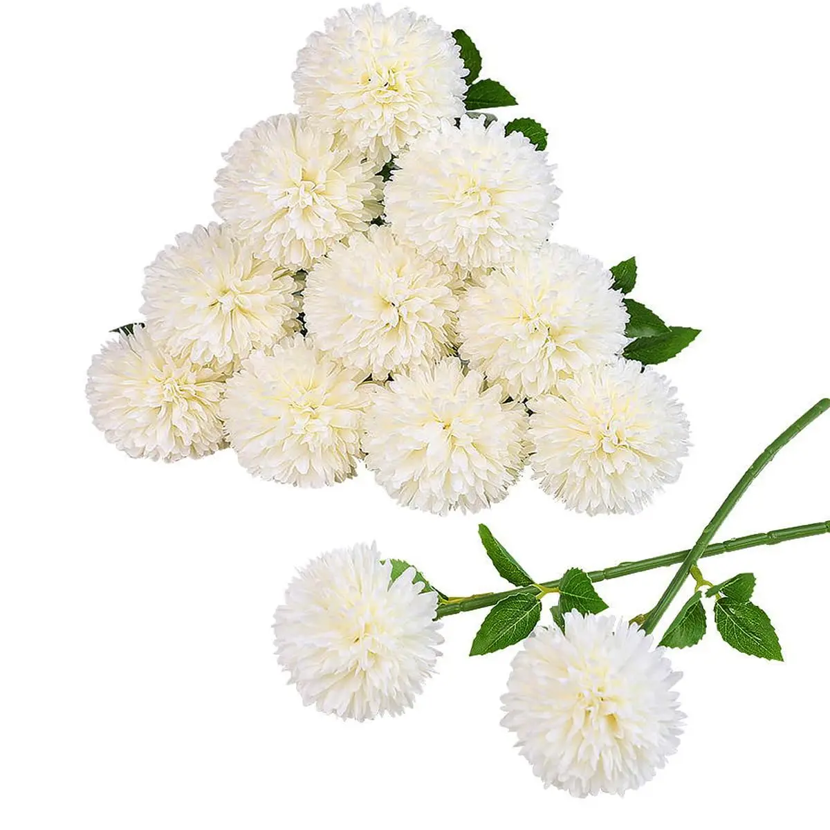 12-Pack Decorative Artificial Chrysanthemum Ball Flower Set - Faux Mums Silk Bouquet for Bridal Wedding Centerpieces, Home Garden Ornaments, Specialty Kitchen Utensils Display, Floral, Plants