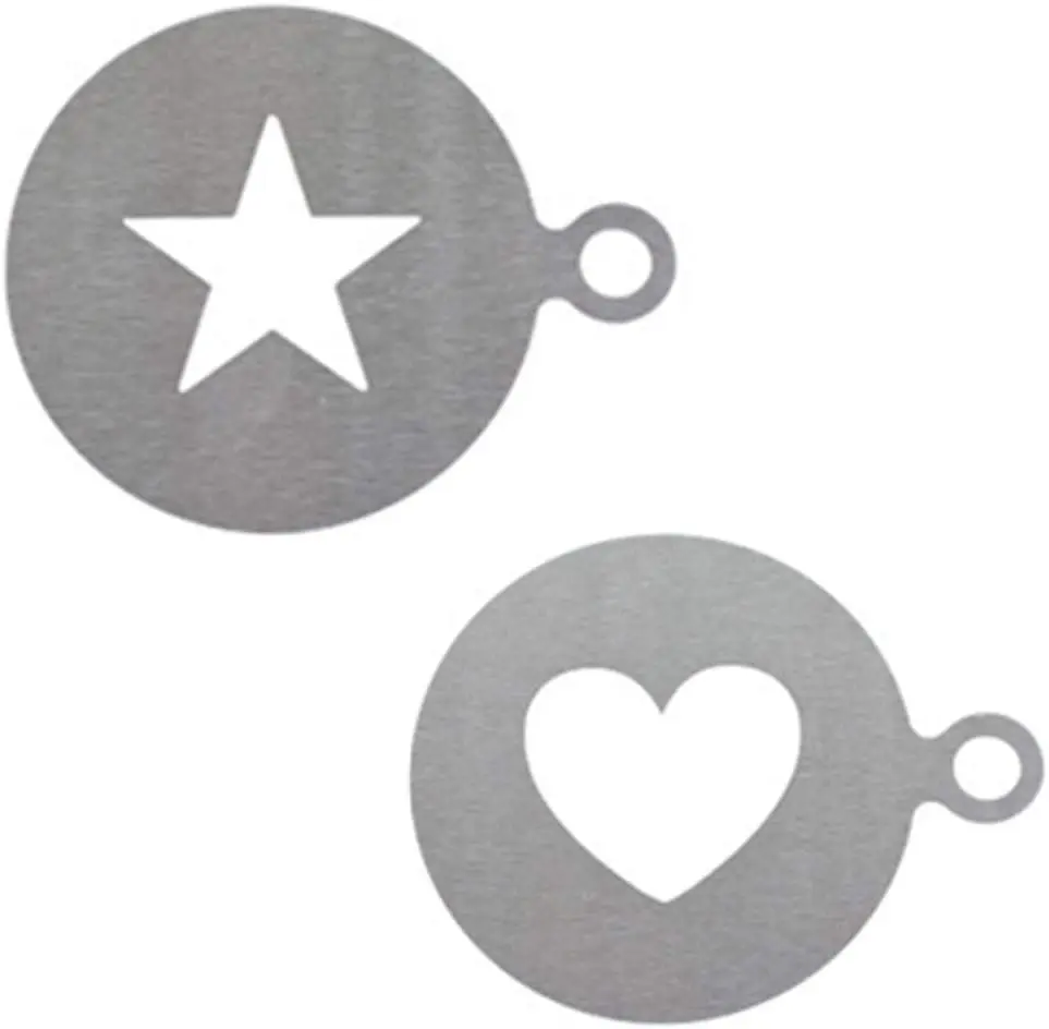 2 Pcs Stainless Steel Coffee Stencils Cappuccino Coffee Stencils Heart Star Shape Strew Pad Duster Spray for Latte Cappuccino Cupcake Cookies Hot Chocolate(5inch)