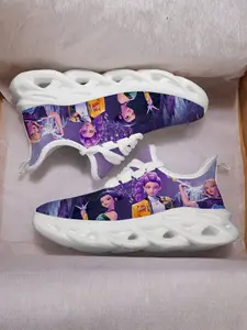 K-Pop Hunter Girl Group Bottom Print Kids Casual Sports Shoes, Breathable High Top Mesh Upper, Unisex, All Seasons, Eva Sole