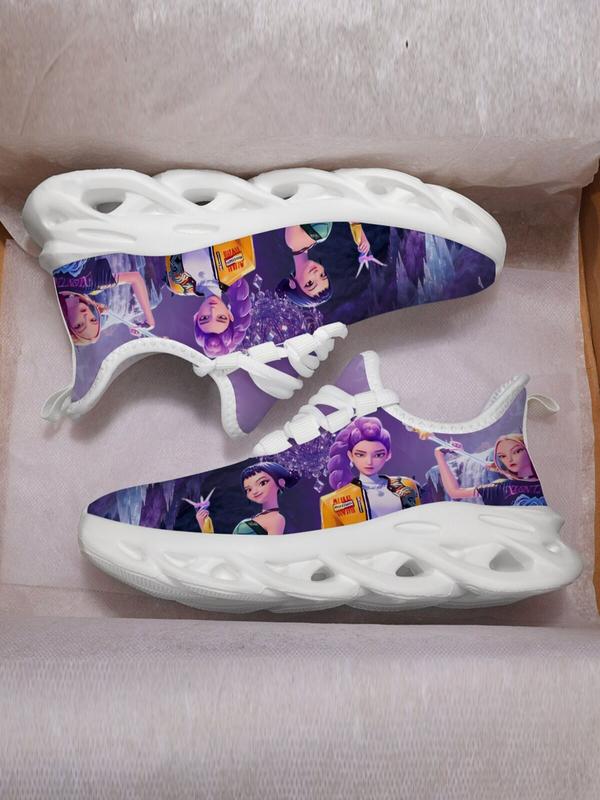 Kids K-Pop Monster Hunter Castle Print Casual Sports Shoes, Sporty Breathable Shoes, Breathable Mesh Upper, Eva Sole, Unisex, All Seasons, Comfortable Fit