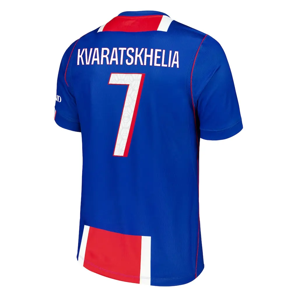 Kvaratskhelia 7 2026 Home Soccer Jersey for Men, Blue Red Match Style Jersey, Custom Name Number