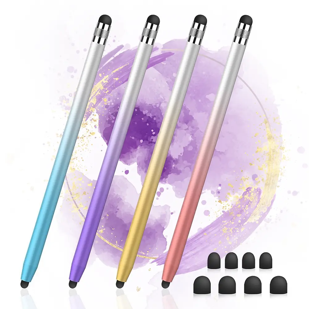 4 Pack 2-in-1 Stylus Pen for Touch Screens - High Sensitivity & Precision With 8 Rubber Tips, Compatible With Android, iPad Pro, iPhone, Samsung Galaxy and All Universal Touch Devices Computer Tablet Durable Protection