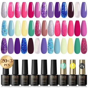 ROSALIND 23Pcs Mini Gel Nail Polish Kit - 20 Color, Base Coat, Glossy & Matt Top Coats, White, Blue & Glitter Shades for Women Nails art Kit (Beauty & Personal Care, Nail Art Supplies)