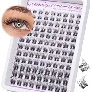 Clear Band Eye Lash Clusters Natural Wispy Eyelash Clusters 10-16MM Lash Extension D Curl Invisible Band Cluster Eyelash Extensions Individual Eyelashes DIY Lashes at Home by Geeneiya