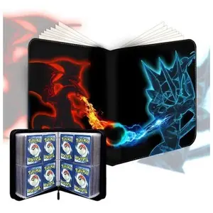 PTCG 4 Pockets Portable Card Collector Album 440x Storage for Trading Card Games High-Quality Waterproof PU Fabric 3-Ring Design with 55 Removable Sleeves