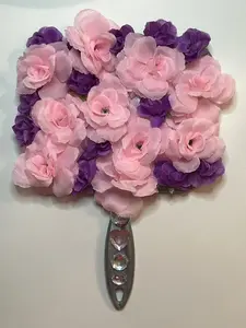 Custom made Mirror #101- Pink & Purple Floral Design with Decorative Handle for Home Decor that can be used for everyday use or as a table center piece in a bedroom or home. Clear Reflection Versatile Use Sleek Design Enhances any room Classy and Elegant.