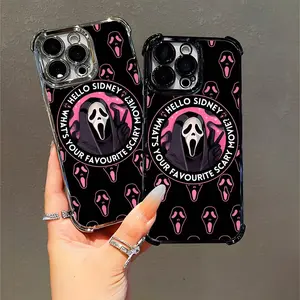 Scream Mask iPhone Case Pink Black Horror Fan Halloween Gift Compatible with iPhone 11/12/13/14/15/16 (Pro Max/Plus)