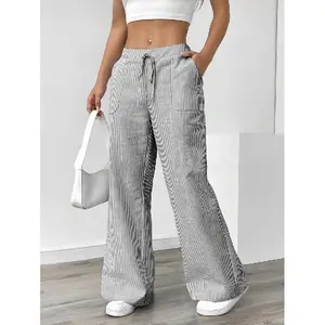 Women's Striped Print Wide Leg Pants, Casual Comfy Trousers for Daily Wear, Ladies Bottoms for All Seasons, Womenswear