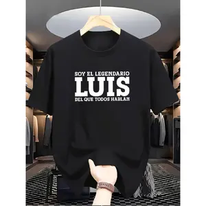 Men's Legendary Luis Spanish Text T-Shirt - Black Relaxed Fit Tee with White "Luis" Print, Soft Breathable Fabric Casual Shirt for Birthdays, Gifts & Casual Attire - Funny Statement Top for Men
