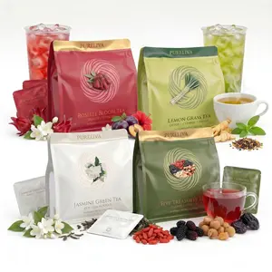 PURELIVA Herbal Tea Bags, 4 Flavor Tea Variety Pack, Cold Brew & Hot Brew Tea, Five Treasures Tea, Lemongrass Tea, Roselle Bloom Tea & Jasmine Green Tea, 60 Tea Bags with Tea Tumbler