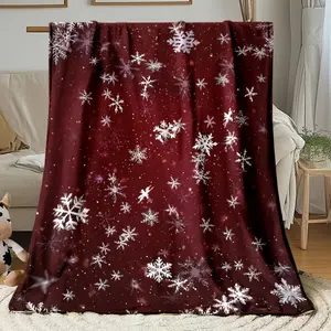 1pc Red Burgundy White Snowflake Flannel Blanket - Heavy-Duty 280GSM Winter Bedspread, Soft Warm All-Season Large Thick Cozy Throw for Couch, Beds Travel - Deep Crimson with White Snowflakes (30x40/50x60/60x80in) - Ideal Gift, Christmas Throw Blanket