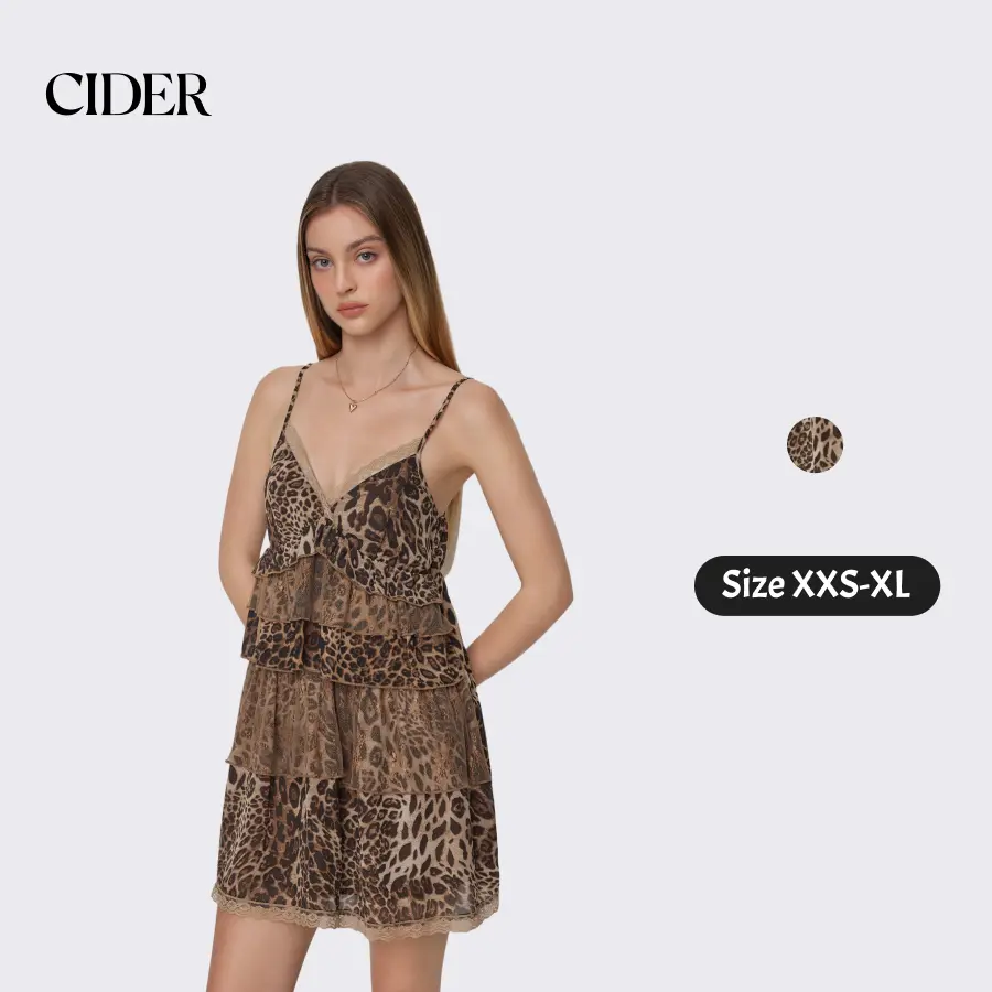 Cider Vintage Night Out Leopard Print Dress for Club Party, Sexy Chiffon Mini Dress, Ladies Sweetheart Sundress, Summer Concert Outfits, Lady Gowns SummerFinds