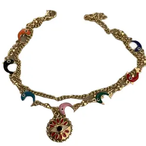 Dolphin Gold plated Adjustable Folding and Eye Ankle Bracelet with Colorful Beads and Unique Design