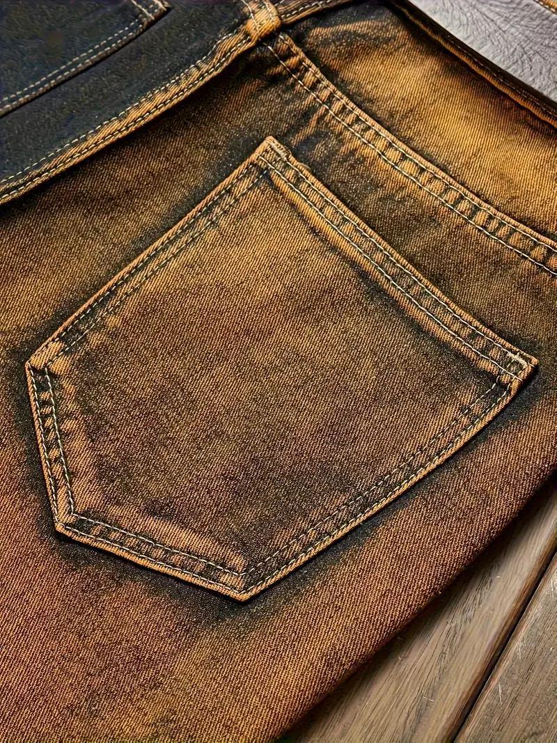 Men's Color Block Ripped Denim Jeans - Breathable, Slim-fit, Mid Waist Casual Cotton