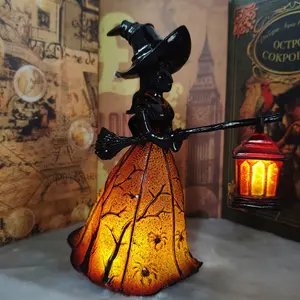 Halloween Gothic Witch Statue Resin Lamp Decor, Living Room Dining Table Witch Light Decoration, Desktop Centerpiece Ornament