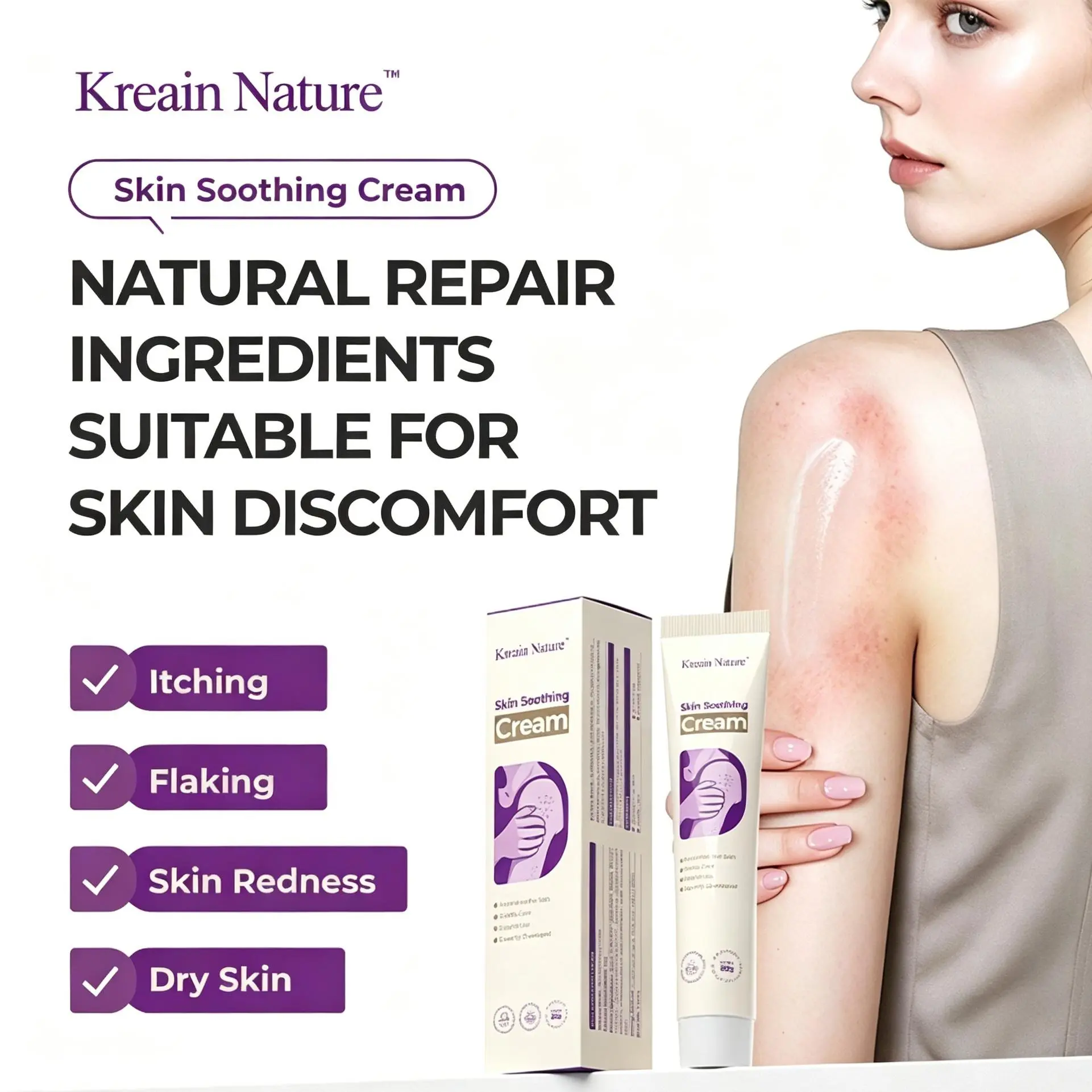 Kreain Nature Skin Soothing Cream - 20g Natural Plant Extracts, Full Body Lotion for Dry, Itchy Skin Irritated Skin Neck Care Face, Body & Hand Balm (0.7oz)