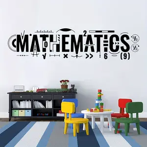 Modern Black "Math" Wall Stickers with Math Symbols - Removable PVC Stickers, Semi-matte Surface, Suitable for Classroom, Science Laboratory, Library, Corridor and Desk Decoration, Math Classroom Decoration
