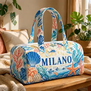 MILANO Coastal Quilted Duffle Bag, Ocean Beach Weekender Travel Tote for Women, Seashell Starfish Overnight Bag, Vacation Carry On Bag