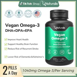 Naturalis Vegan Omega 3 DHA, EPA & DPA from Algae | Vegan Society Certified, Sustainably Sourced, True Full Spectrum | 60/120 Veggie Softgels (Carrageenan Free) Healthcare Oil Fitness Dietary Supplement Vitamin Edible