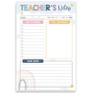 Rainbow Boho Teacher Notepad, Teacher Appreciation Gifts, To-Do List Notepad, Stationery Must-Have Supplies for Preschool, Elementary, Middle, and High School Teachers