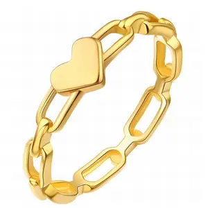 Heart Link Ring 18k GP - Gold Plated Heart Design Chain Ring with Unique Link Style