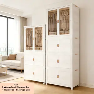 Stylish wheeled wardrobe storage box – foldable and stackable wardrobe with doors, saving space, suitable for bedrooms and dormitories.
