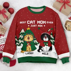 Personalized Cat Meowy Catmas Ugly Christmas Sweater  Retro Trendy Ugly Sweater, Sweater Lover Gift For Dad Gift For Mom Outfit For Family Holiday Menswear Baseball