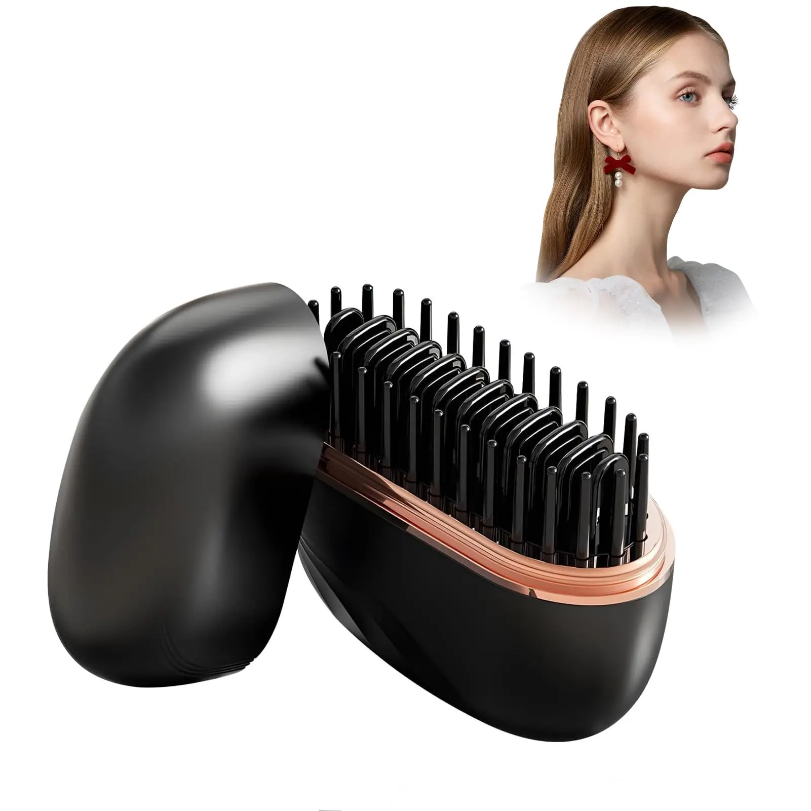 Mini Straightener Brush, Rechargeable Cordless Portable Hair Straightener with 3-Speed Temperature Control, Fast Heating, Anti-Scald Shell, Ideal for Travel and Home Use (Black)