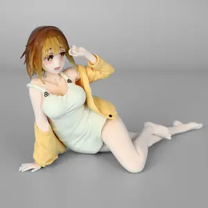 Cute Anime Girl Figure - 3.9" Lying Pose Collectible Statue, Soft Pastel Outfit, Perfect Desk Decor & Gift for Anime Fans