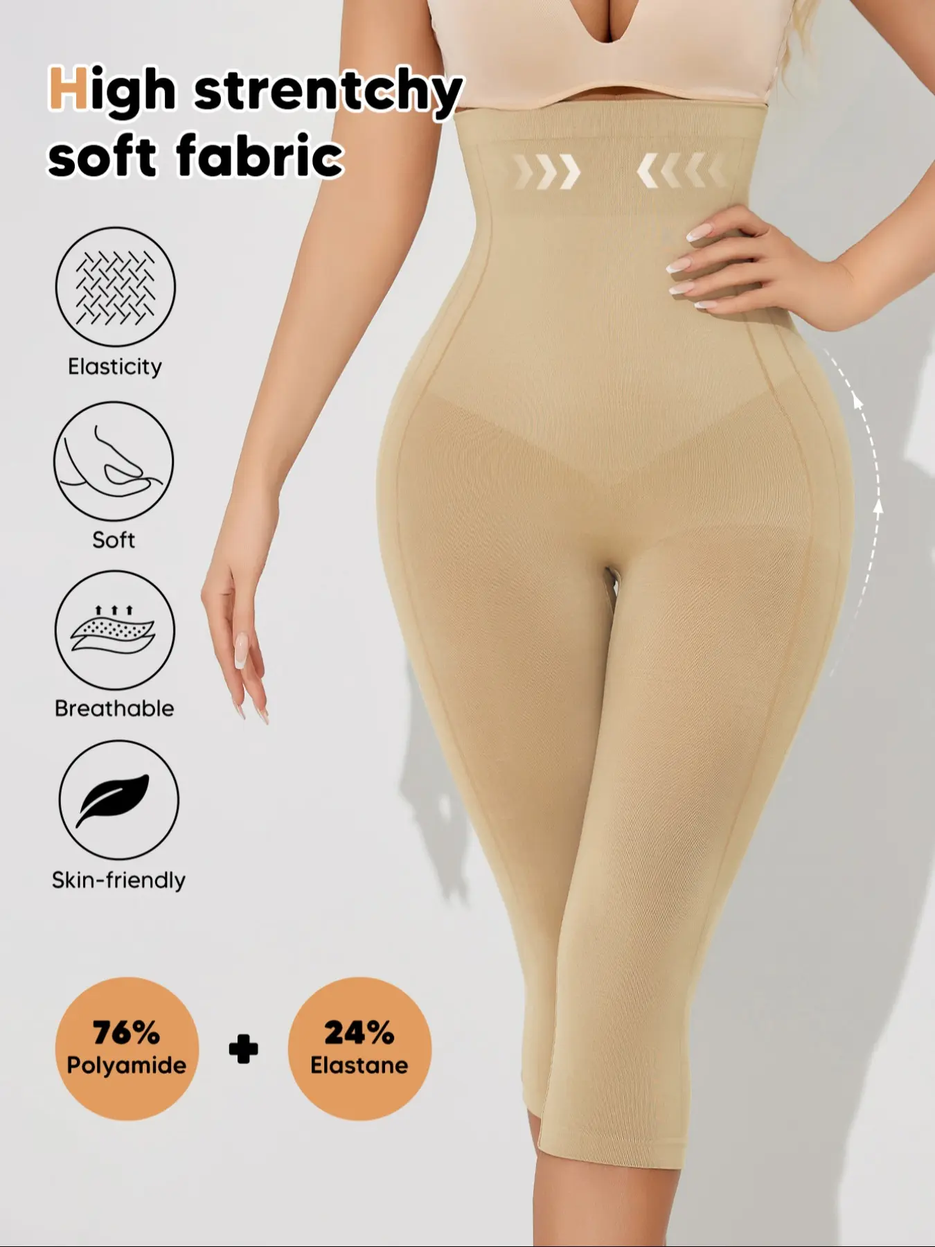 Women's Super High Waist Compression Shaper Capris, Tummy Control Thigh Slimmer Shorts, 3D Butt Lift Hip, Soft & Breathable Knit Fabric Knee-Length Shapewear Casual Womenswear