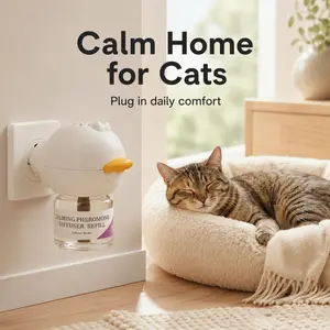 Cat Calming Pheromone Diffuser Kit with 48ml Refill, Plug-In Cat Soothing Support for Indoor Cats, Helps Reduce Stress from Travel, Moving, Separation, Scratching and Multi-Cat Homes, Easy Daily Comfort Solution