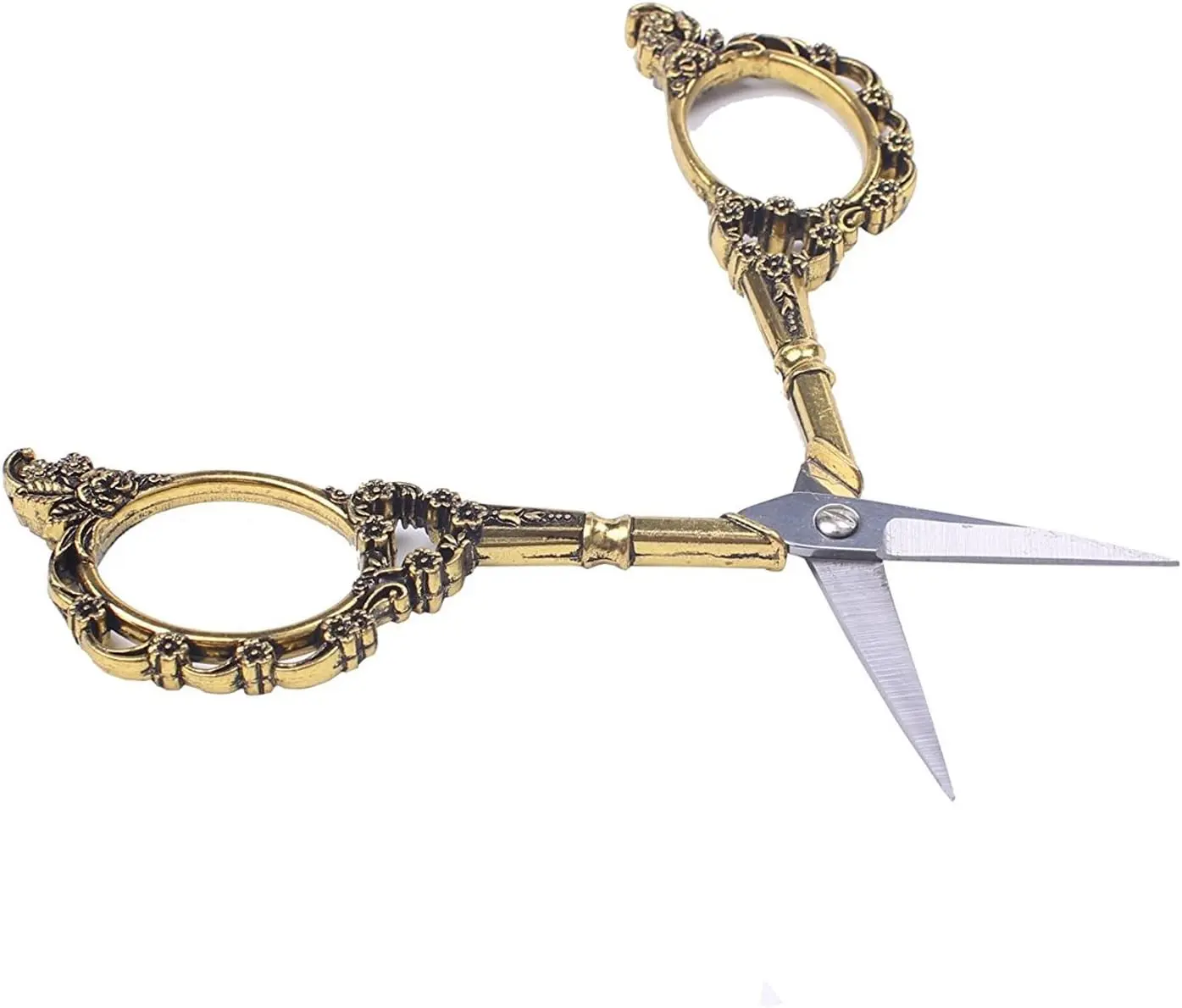 2pcs Gold Vintage Plum Blossom & Classic Crane Design Stainless Steel-Alloy Sewing Scissors - 4.5" Pointed Edge, for Embroidery, Paper Items, Car Interior Decoration, DIY Enthusiasts, 4.5" Length